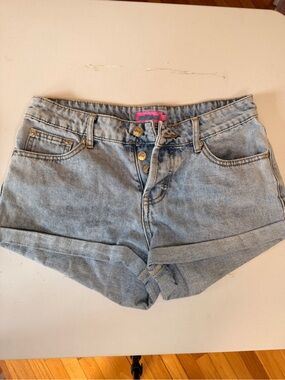 Edikted Light Wash Denim Roll-Hem Shorts